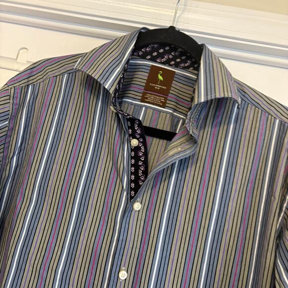 Tailorbryd Blue And Purple Textured Stripe Button Down Size Medium - Picture 3 of 6